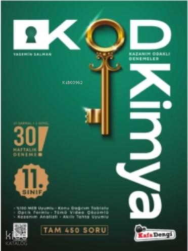 11. Sınıf KOD Kimya Haftalık Sarmal Deneme- 30 Haftalık