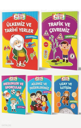 Okul Öncesi Boya Öğren Çıkartmalı Çocuk Kitapları Seti - (5 Kitap)