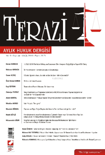 Terazi Aylık Hukuk Dergisi – 2010 Yılı Abonelik